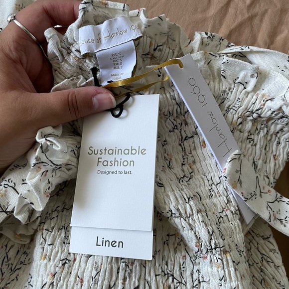 NWT House Of Harlow Linen Cottage Core Peasant Bohemian Floral Maxi Dress S - Picture 8 of 10